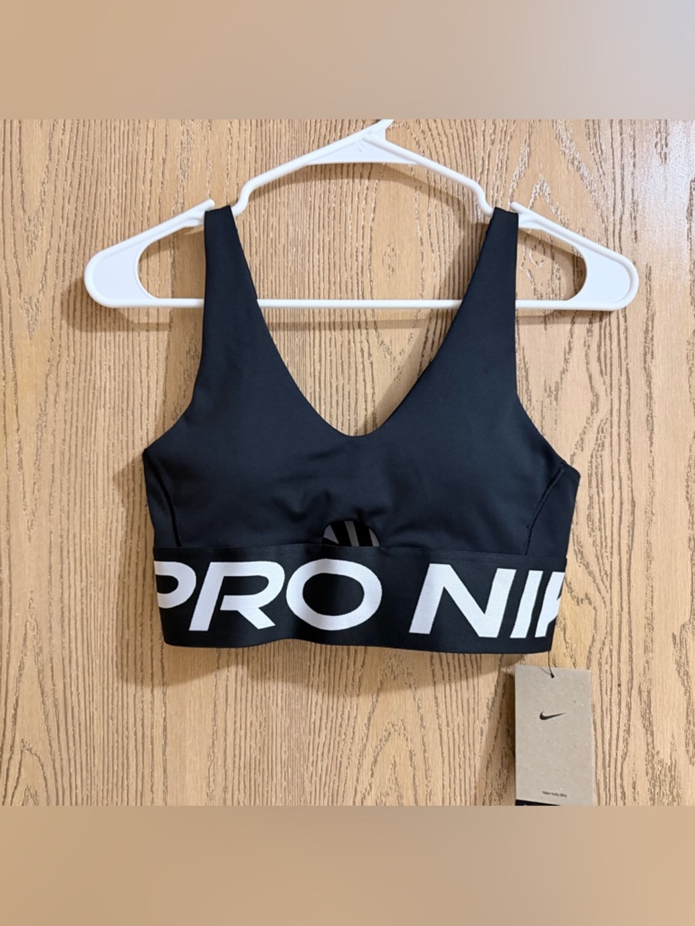 Nike Pro Black Sports Bra with White Branded Band